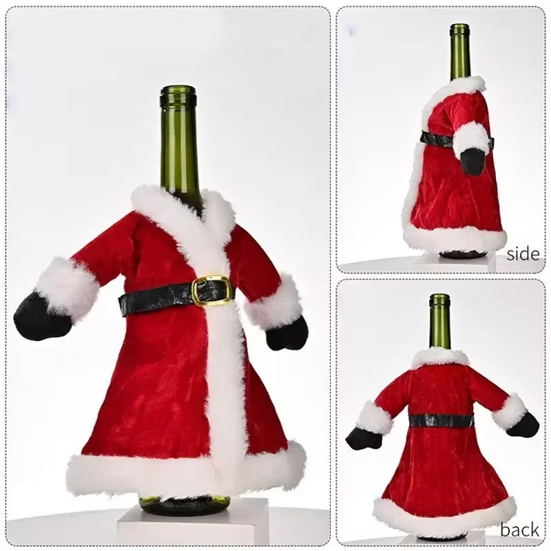 New Creative Christmas Wine Bottle Fashion Velvet Dress Wine Bottle Covers Sleeve Santa Snowman Xmas New Year Dinner Table Decor