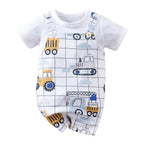 IURNXB Baby Romper Infant's Engineering Car Print Faux Two-piece Bodysuit Casual Short Sleeve Onesie Newborn Clothing 0-18M