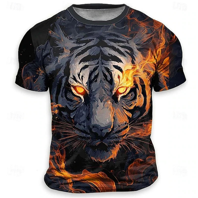 Funny 3D Tiger Print Men's T Shirt Hip Hop Trend Harajuku Streetwear Casual O-neck Loose Tops Summer Fashion Animal Pattern Tees