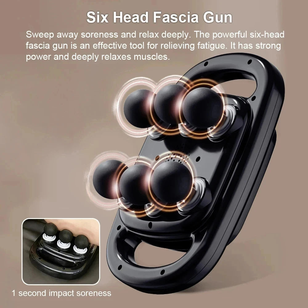 6-Head Muscle Massager for Deep Tissue Percussion & Relaxation, Body Tension from Neck, Shoulders, Legs
