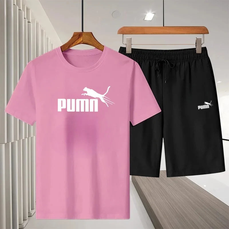 2026 Summer New Men's Casual Sports Outdoor Running Fitness Short-Sleeve Breathable Quick-Dry T-Shirt + Shorts Two-Piece Set