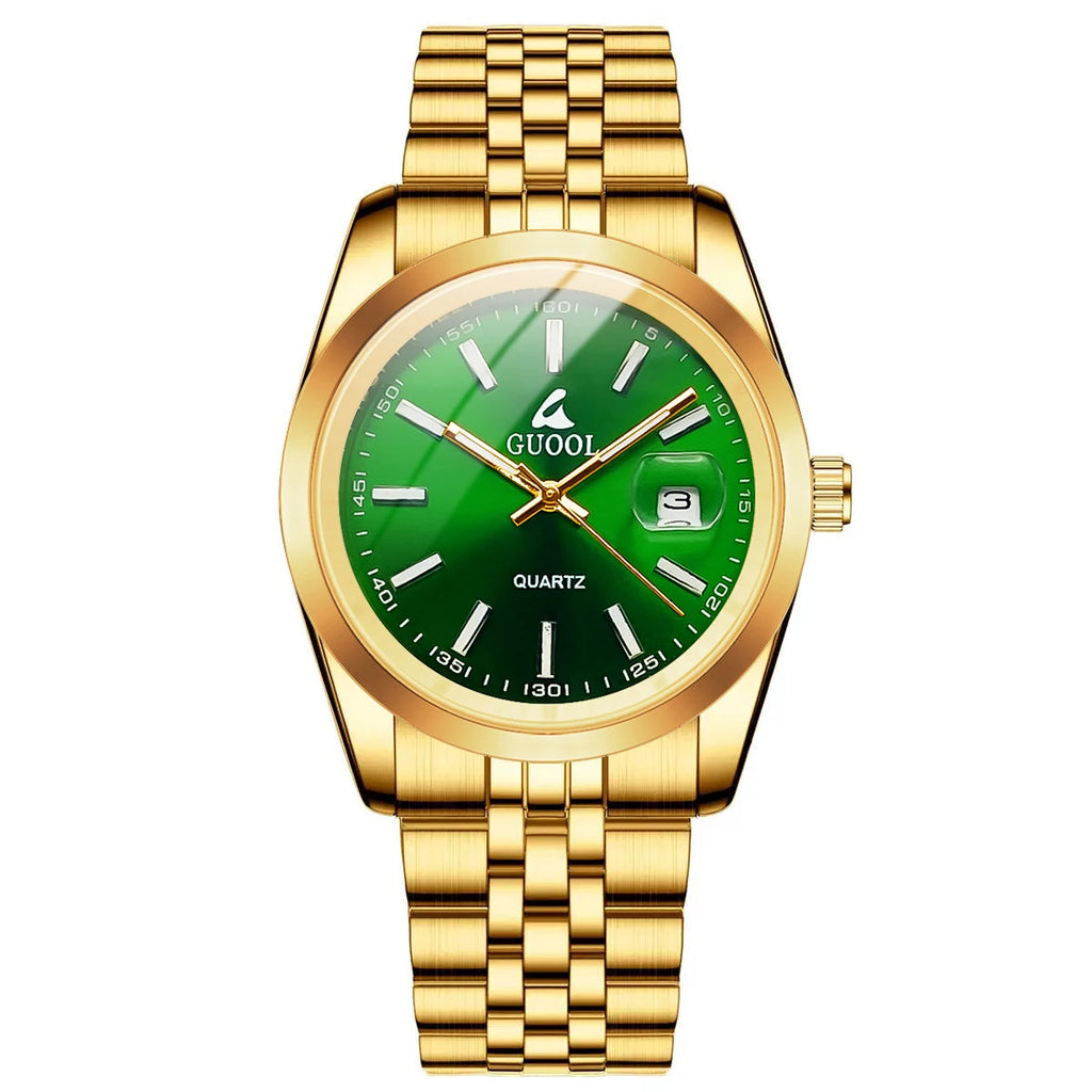 New Hot-Selling Men's Stainless Steel Five-Link Steel Band Watch with Arabic Numerals, Business Style, Round Case, Calendar Display Function, Valentine's Day Gift, Father's Day Gift