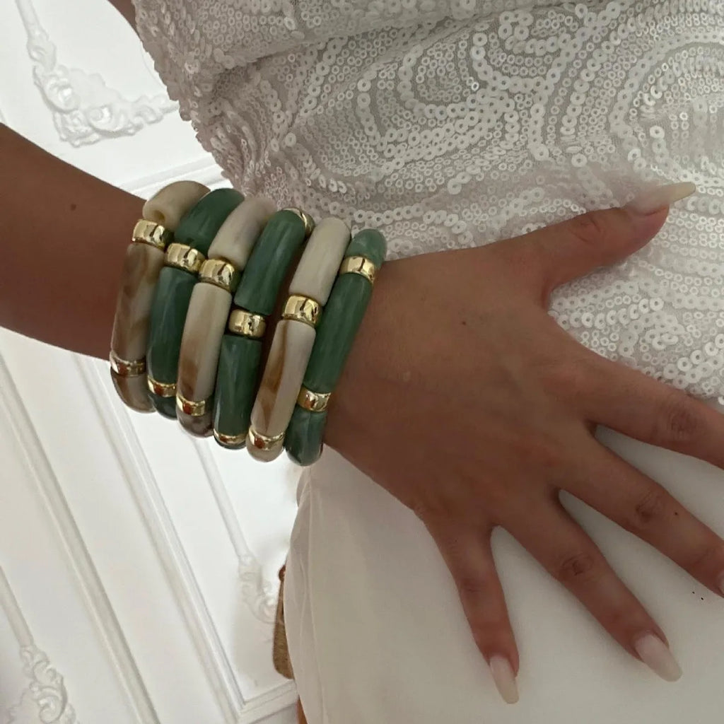 Multilayer Bangle Bracelets for Women Fashion Stack Layered Curved Tube Stretch Bracelets Set Steampunk Jewelry Gifts ﻿