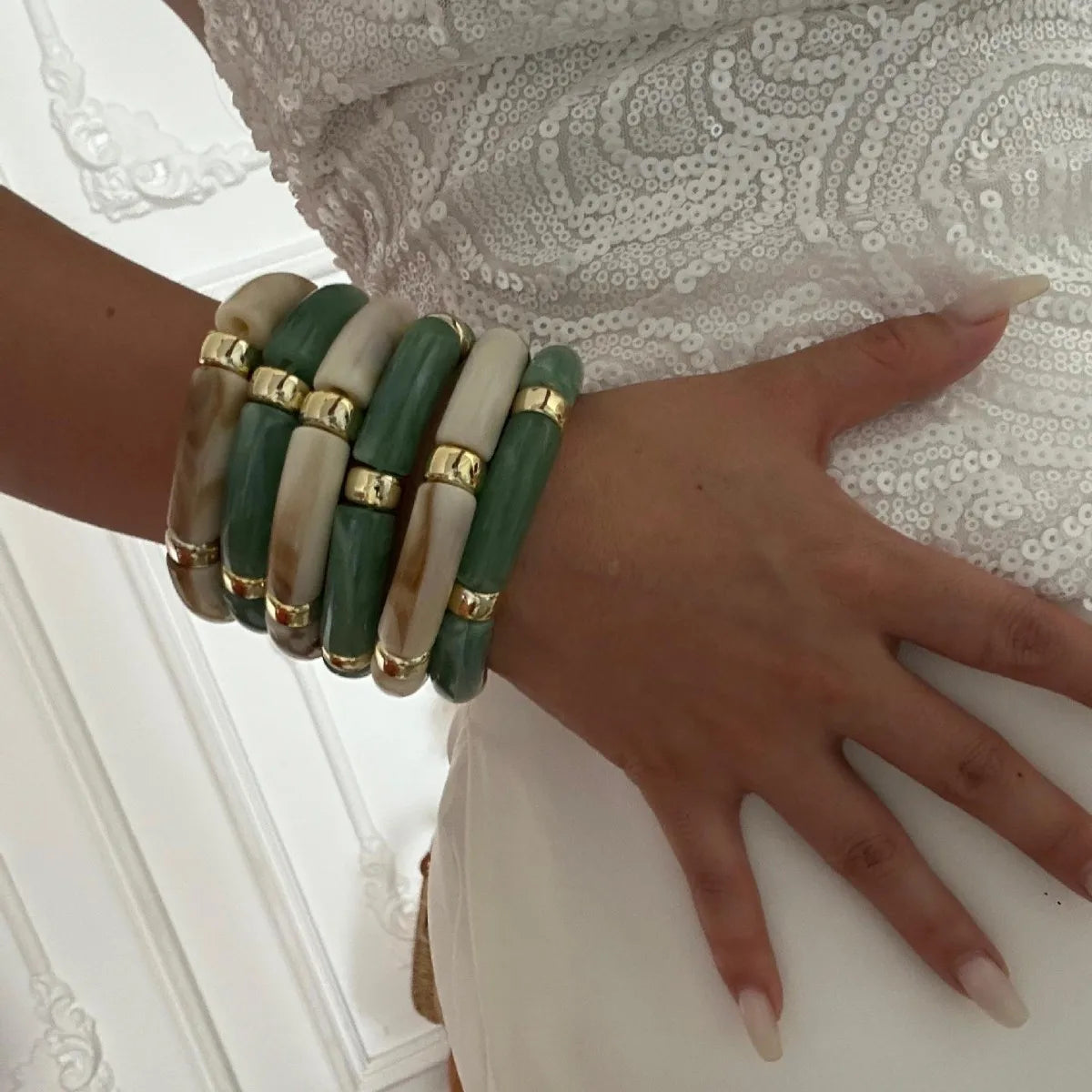 Multilayer Bangle Bracelets for Women Fashion Stack Layered Curved Tube Stretch Bracelets Set Steampunk Jewelry Gifts ﻿