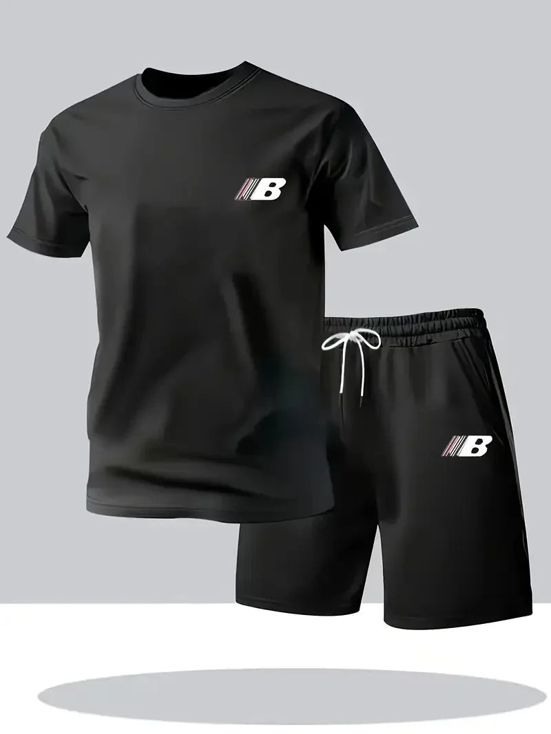 Sports Style Men's Summer Breathable Sportswear Short Sleeved T-shirt+shorts, Lightweight and Comfortable Casual 2-piece Set