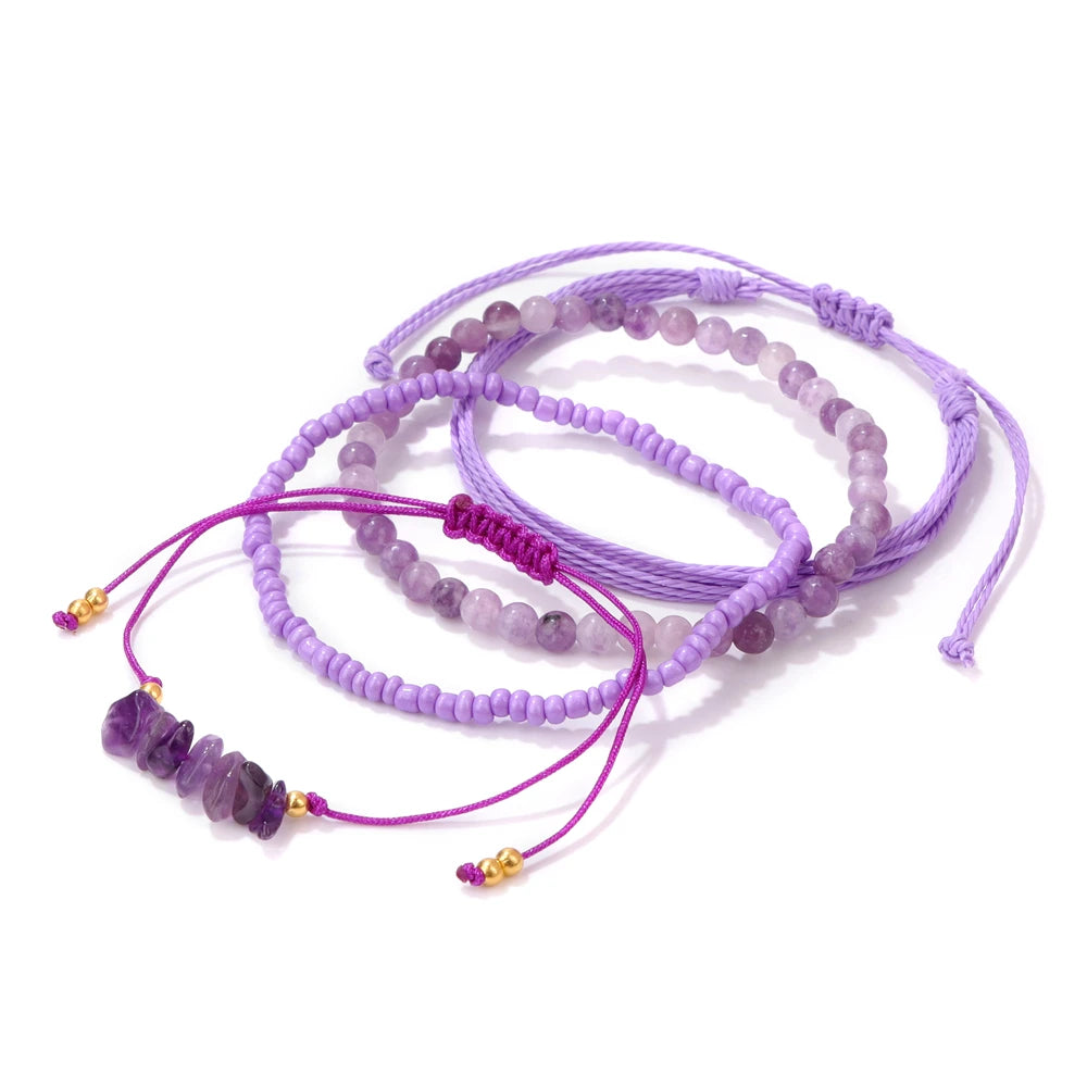 4pcs/Set Colorful Minimalism Small Beads Bracelet Green Pink Purple Orange Summer Beach Gathering Women Girl Party Gifts Jewelry