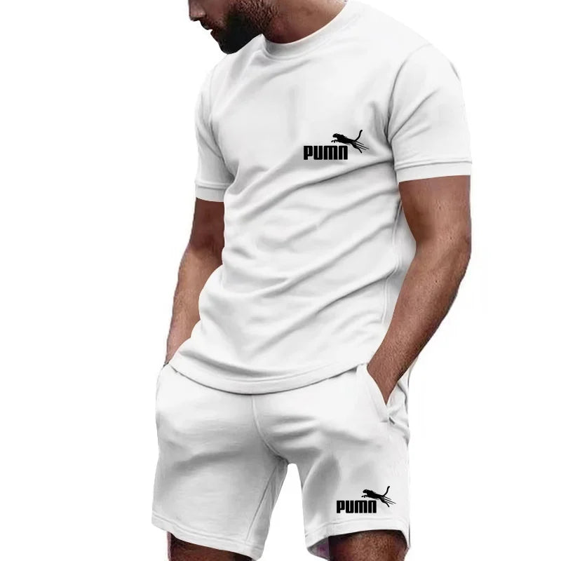 2026 Summer Men's Fashion Casual T-shirt Shorts Set Breathable Jogging Sports Two Piece Set Solid Color T-shirt Set