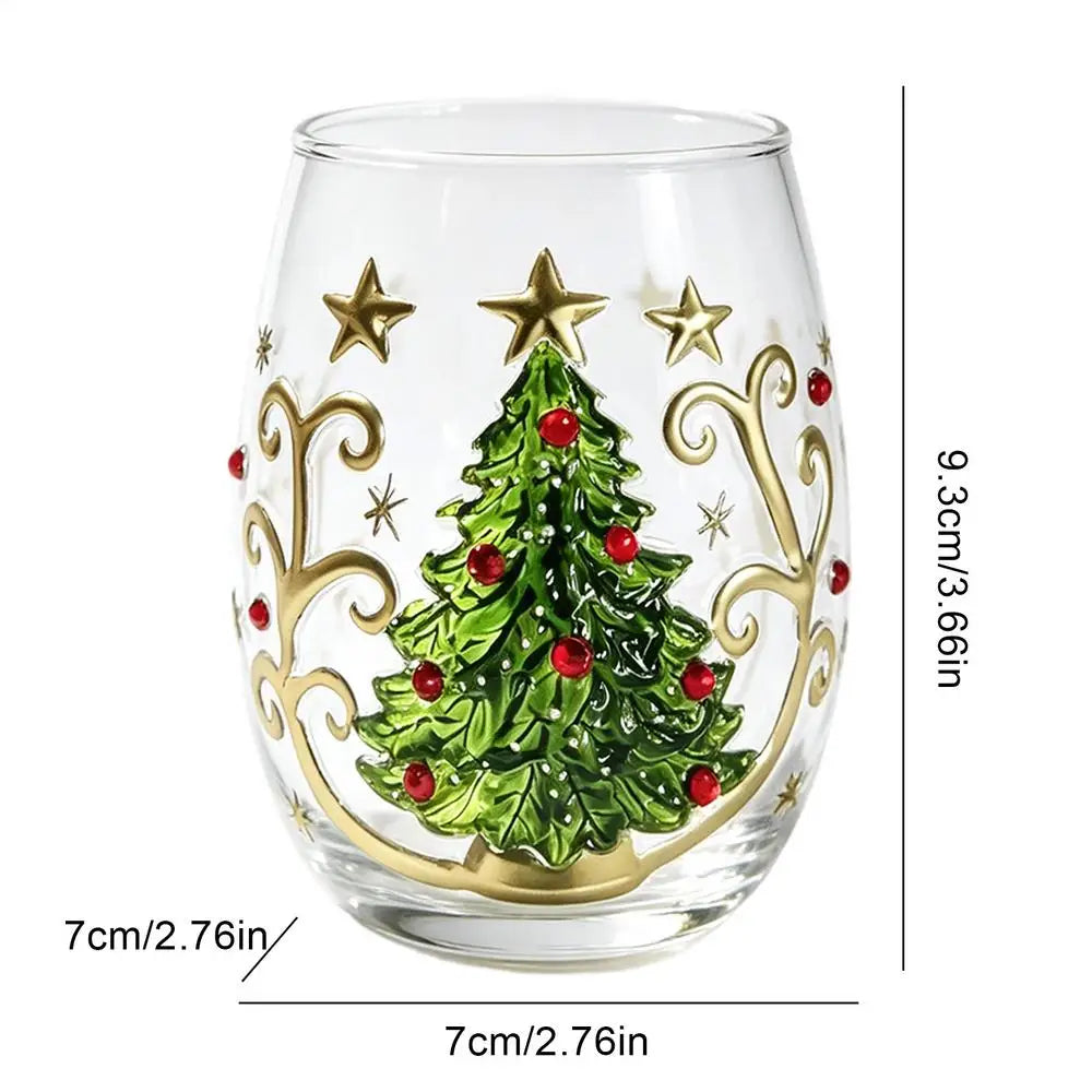 Wine Glasses Shiny Lead-Proof Seasonal Decoration Christmas 3D Santa Drink Glass for Tea Juice Cocktail Water Soda Beer Milk