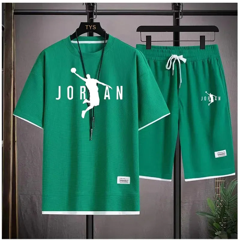 New 2026 summer men's short-sleeved T-shirt and shorts sportswear set, fashionable outdoor casual men's home wear 2-piece set
