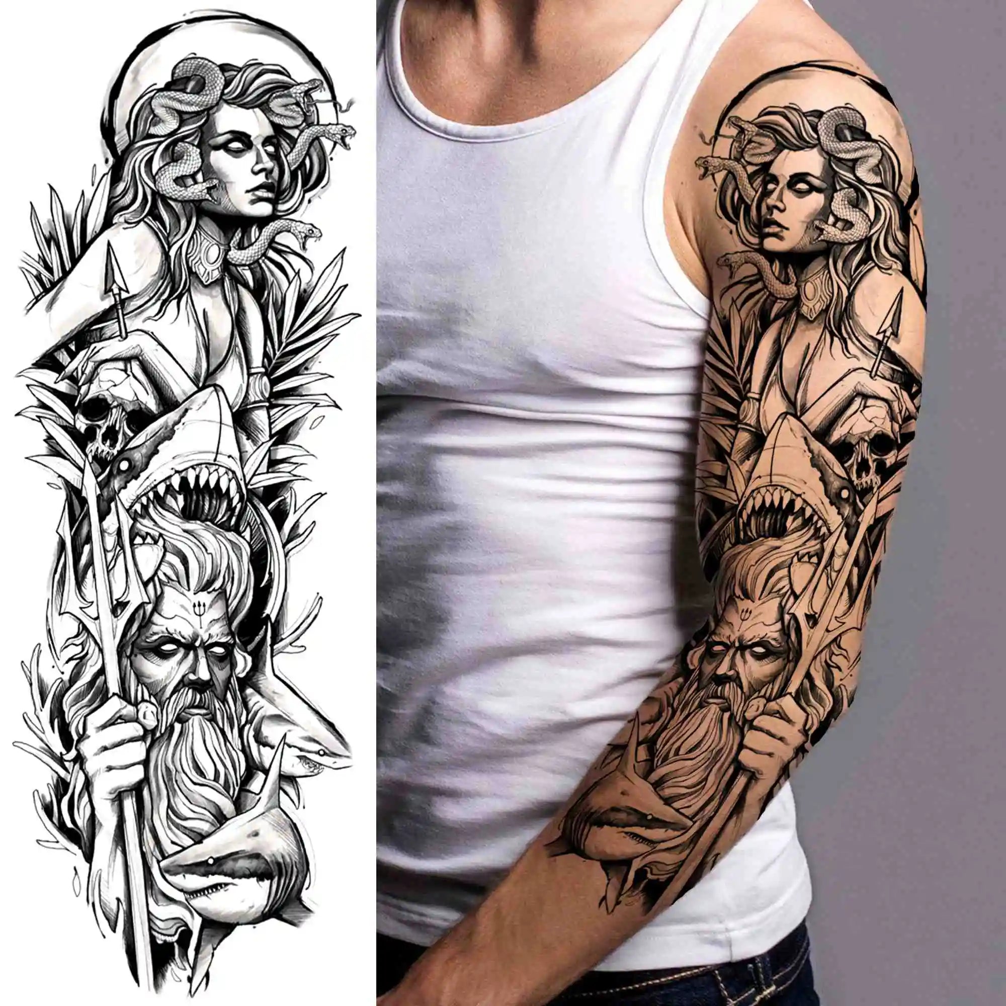Full Arm Temporary Tattoos Sleeve For Men Women Realistic Fake Tatoos Warrior Lion Tiger Flower Tatoo Sticker Black Totem Maori