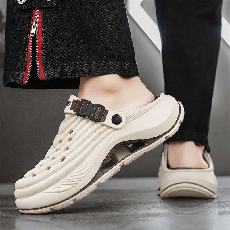 Luxurious Summer Men's Sandals Outdoor Wearable Slippers Thick Bottom Hole Design Anti-Slip Comfortable EVA Material Leisure Sho