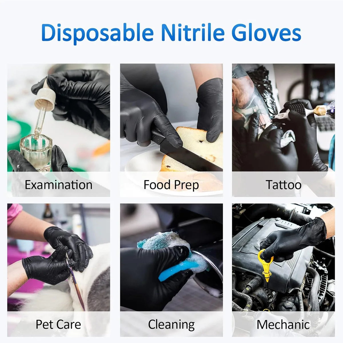 10/20/50/100PCS Black Nitrile Gloves Durable Powder Free Latex Free Suitable For Kitchen Cleaning Tattooing Pet Care Car Househo