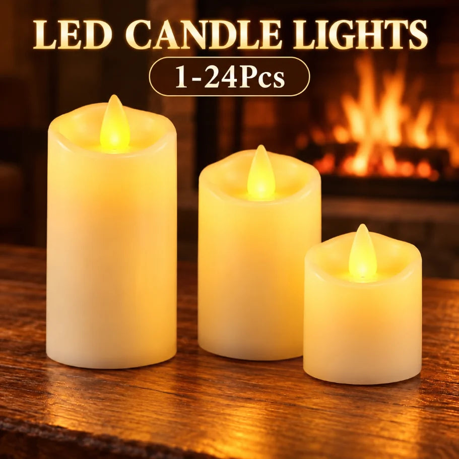 1-24Pcs Flameless LED Pillar Candle Lights Battery Operated Flicker Flame Candle Warm Light for Wedding Christmas Party Decor