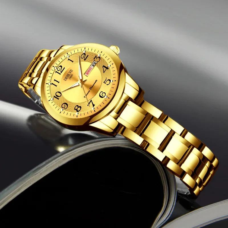 Ladies Fashion Ultra-thin Steel Band Dual Calendar Luminous Waterproof Digital Scale Watch Quartz Watch for Women Gift Clock