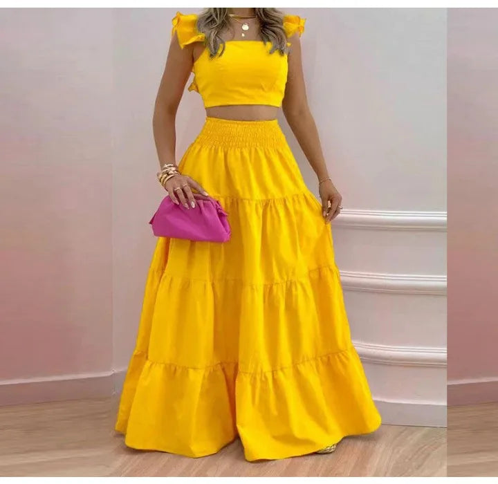Skirt Y2k Two Piece Set Womans Clothing New 2026 Spring/Summer Elegant Sexy Collage Sleeveless Top and Longuette Suits Female