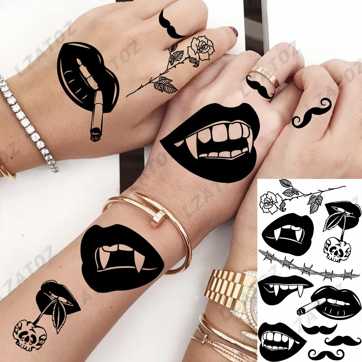 Realistic Eye Flower Temporary Tattoos For Woman Adults Rose Butterfly Tiny Fake Tattoo Sticker 3D Finger Waterproof Tatoos