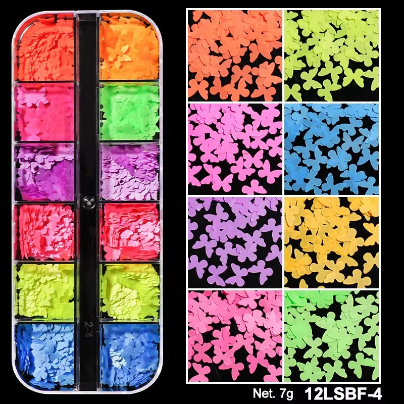 Holographic Sweet Love Heart Nail Art Glitter Sequins Shining Laser Fluorescence Star Butterfly 3D Nails Decorations Accessories