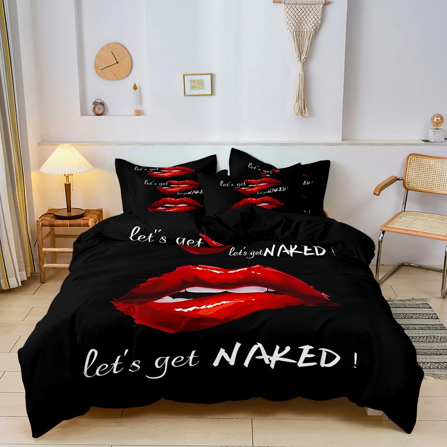 3Pcs Sexy Red Lips Pattern Soft Comfortable Bedding Set Included 1 Duvet Cover & 2 Pillowcases For All-Season Home Dorm Hotel