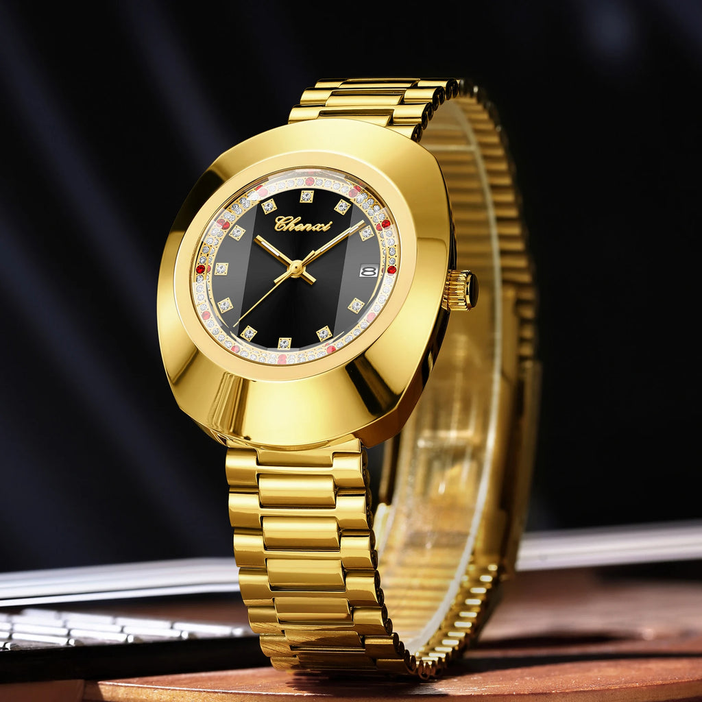 CHENXI Luxury Couple Watch Stainless Steel Band Luminous Business Men Women Quartz Wristwatches Great Valentine Gift for Lover