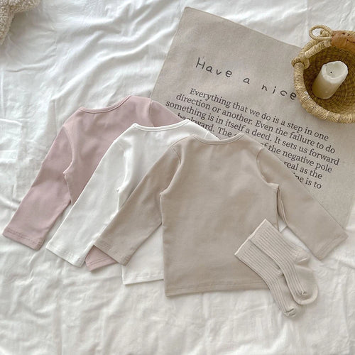 2026 Spring Newborn Baby Boys Girls Cotton T-shirt Clothes Toddler Crewneck Long Sleeve Solid Casual Autumn Tops Tees 3-36Months