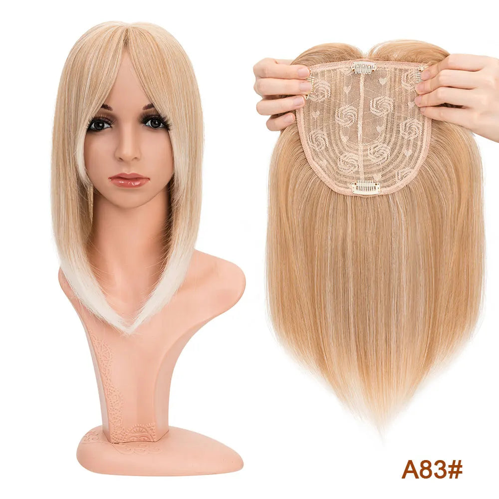 Benehair 14'' Striaght Hair Toppers with Side Bangs for Women Synthetic Hairpieces Adding Hair Volume Topper Clip Hair Extension