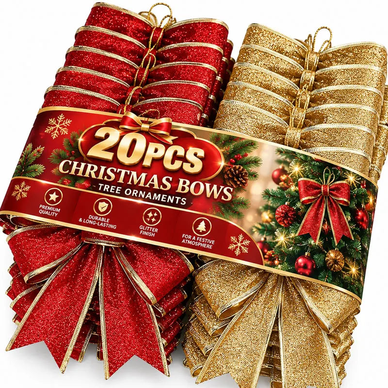 Large Glitter Christmas Bow Ornaments Red Gold Edge Ribbon Bow for Xmas Tree Wreath Gift Box Holiday Home Wedding Party Decor
