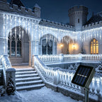 9M 162LEDs Solar Curtain Icicle Light Outdoor Eaves Decor String Lights Garden Party Yard Christmas Decoration Holiday Garlands