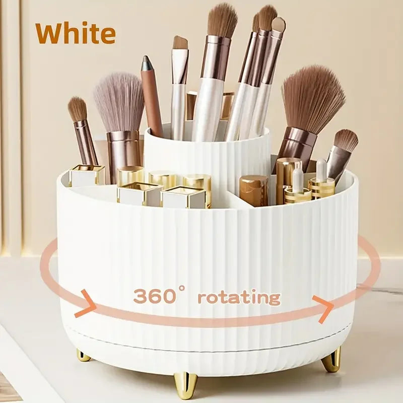 360°Rotating Makeup Desktop Cosmetic Storage Box Organizer 5 Slot Large Capacity for Bathroom Portable Makeup Brushes Pen Holder