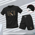 New summer fitness sportswear for men, short-sleeved T-shirt and shorts two-piece set, breathable and quick-drying casual wear.