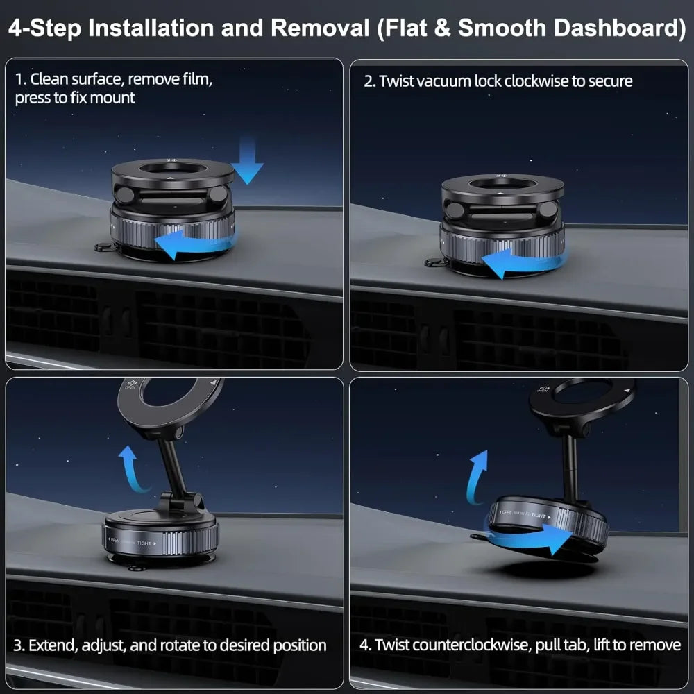 Magnetic Suction Phone Holder, Foldable and Retractable Hands-Free Suction Cup Phone Mount for Car/Gym/Mirror/Smooth Surface
