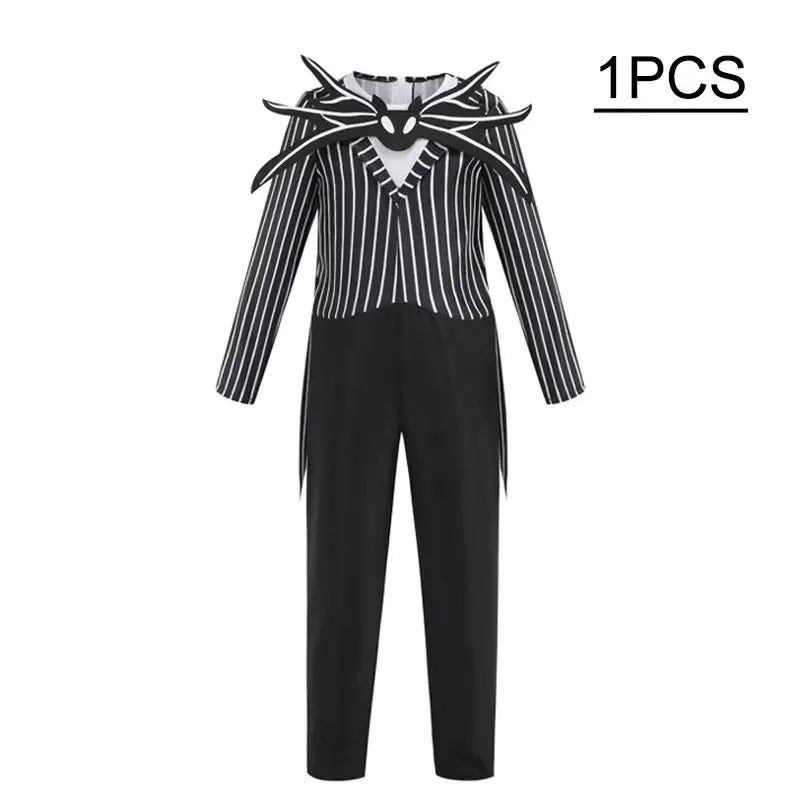 Kids Jack Skellington Cosplay Costume The Nightmare Before Christmas Boys Striped Outfit  Halloween Party Fancy Dress Up Set