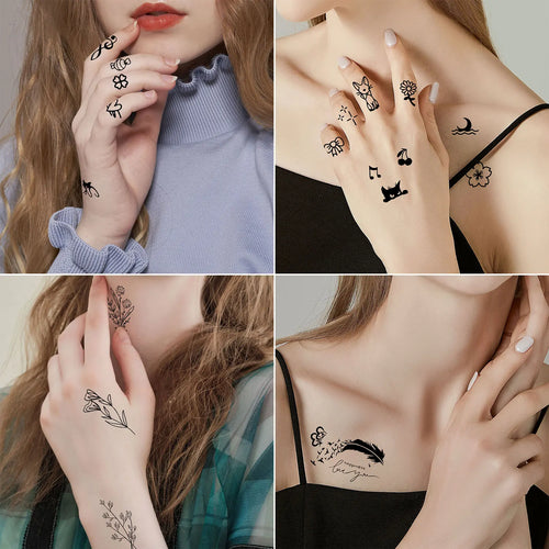30pcs Temporary Tattoos for Women - Black Heart, Butterfly, Floral & Celestial Designs | Waterproof Fake Tattoo Stickers