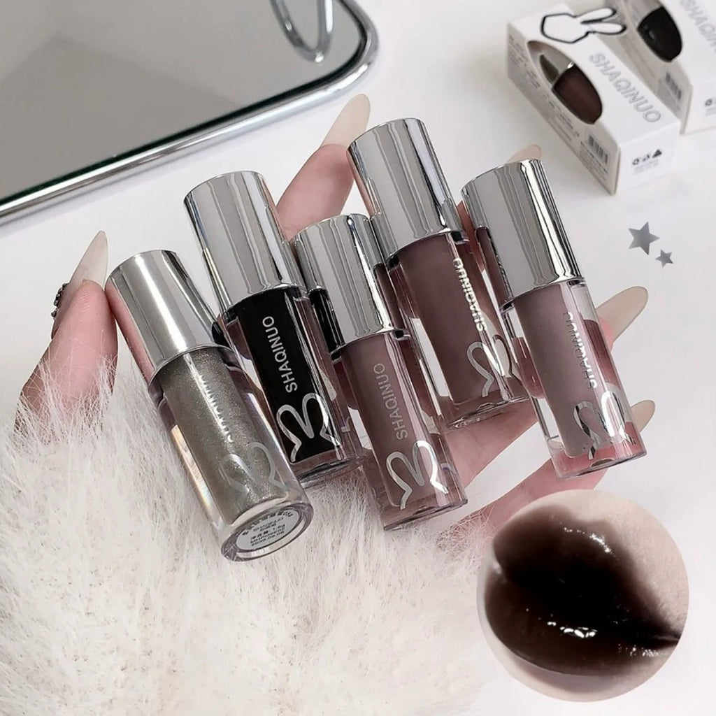 1Pc Lip Gloss Mirror Moisturizing Gothic Pure Black Silver Fine Flash Low Saturation Lip Glazed Lasting Lip Makeup Halloween