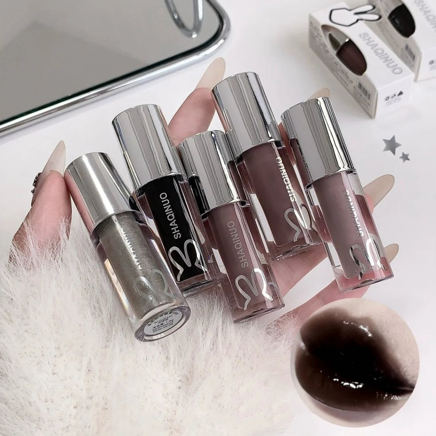 1Pc Lip Gloss Mirror Moisturizing Gothic Pure Black Silver Fine Flash Low Saturation Lip Glazed Lasting Lip Makeup Halloween