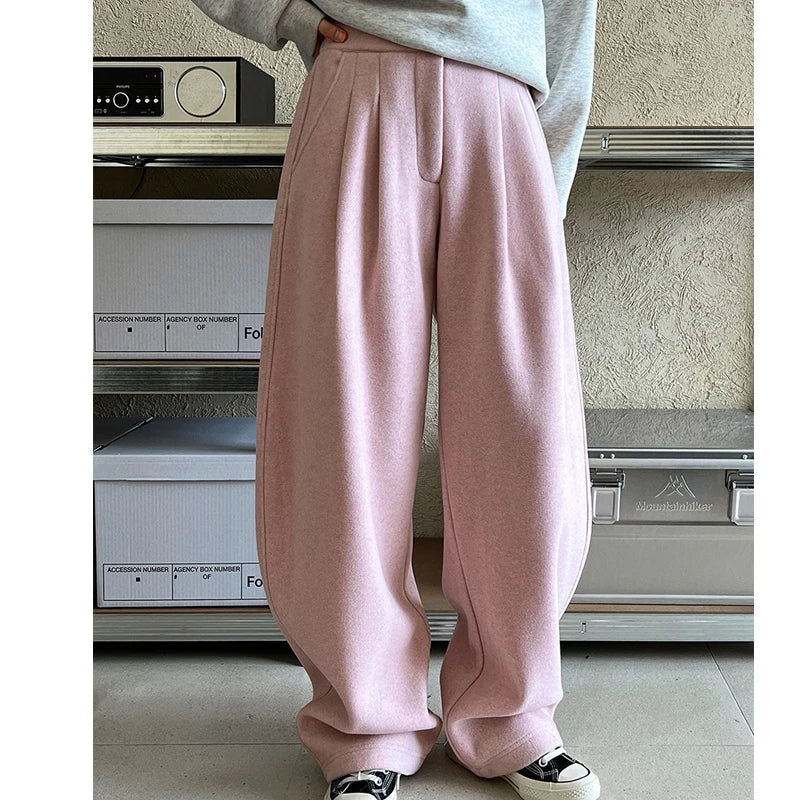 2025 Women Winter Autumn Thick Pants High Waist Wide Leg Warm Woolen Pants Fashion Clothes Vintage Pants Female Trousers