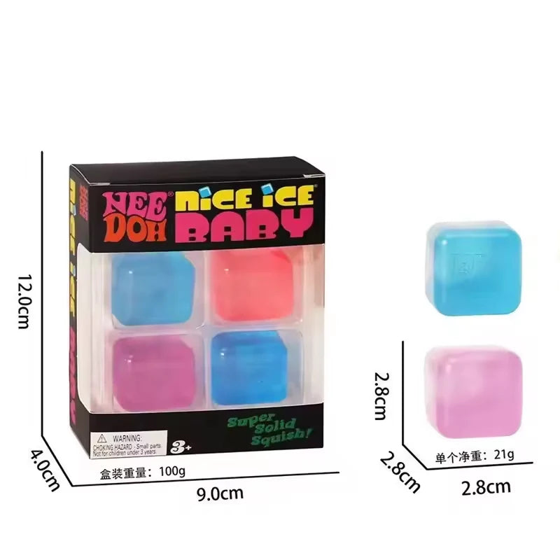 Needoh Teenie Nice Ice Cube Fidget Toys Mini4 Pack Set Slow Rebound Squishy Toys Stress Reliever Fidget for Party Favors Gifts