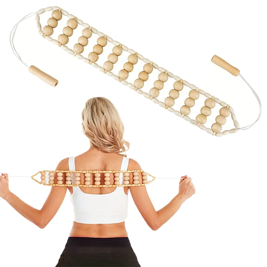Wood Back Massage Roller Rope Tool,Wood Massage Tools,Portable Handheld Rolling,Self Massage Strap for Back Neck Shoulders Legs
