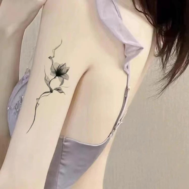 Ink Flower Temporary Tattoo Stickers for Women Arm Art Floral Lotus Tatoo Waterproof Fake Tattoo Sexy Tatuajes Temporales