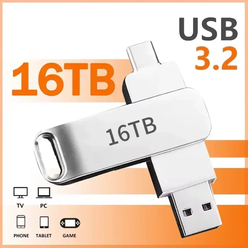 16TB USB3.2 Flash Drives High Speed Transfer Metal Pendrive Memory Card Pendrive Flash Disk Memoria Waterproof Stick NEW