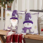 Cute Cartoon Christmas Cushion Cover Purple Sequin Santa Hat Pillowcase 3D Christmas Snowman Santa Claus Reindeer Pillowcase
