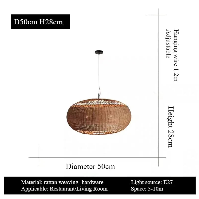Industrial Vintage Art Creative Bamboo Woven Pumpkin LED Pendant Lights Lustre Lamps for Living Room Home Decoration Chandelier
