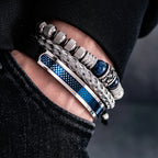 3pcs Set Men Bracelet Stainless Steel Handmade Rope Bangles Men Skull Bracelets with Tigereye Natural Stone Gift Accessories