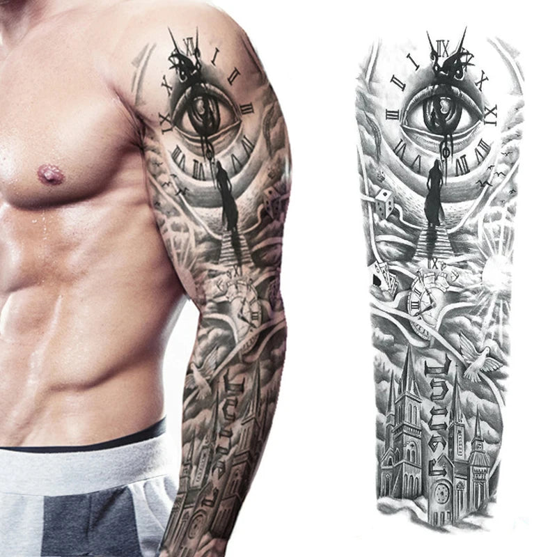 Waterproof Full Arm Temporary Tattoo Sticker Tiger Lion Wolf Eye For Man Women Body Art Sleeve Flash Fake Shoulder Tatoo