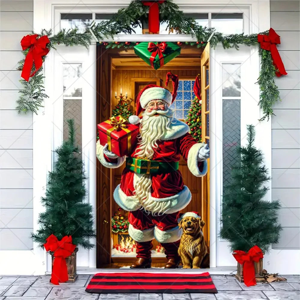 Christmas Theme Santa Claus Santa Dog Snowman Door Cover Banner Festive Party Decoration Supplies Photography Props Xmas Gifts