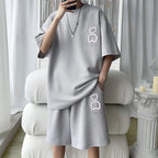 Casual Sportswear Set for Men Short Sleeve Five-Piece Pants Polyester Fiber Summer Collection Big Size T-Shirt And Shorts