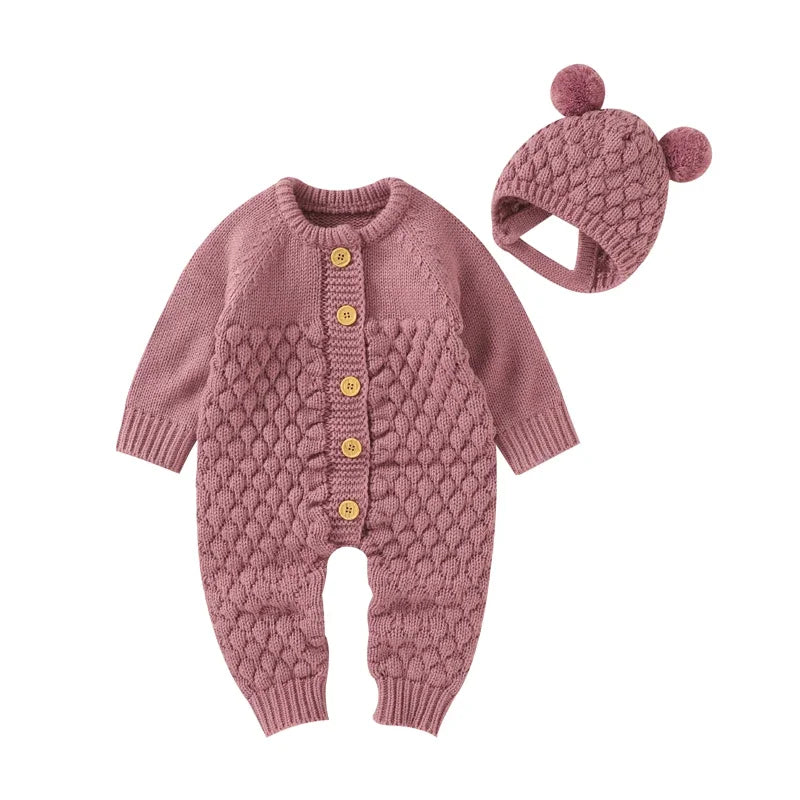 Newborn Baby Clothes Set Knitted Infant Girl Boy Romper +Hat +Gloves +Shoes Fall 4PC Long Sleeve Jumpsuit Outfits +Mitten +Boots
