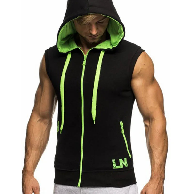 Men's Tank Top Summer Men's Clothing Casual Solid Sleeveless Tank Tops Hooded Zipper Men's Vest Bodybuilding Sportswear M-XXXL