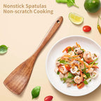 5pcs Wooden Utensil Set with Hanging Holes, Food Grade Spoons and Spatula 24-33.7cm, Non-Toxic Smooth Kitchen Tools for Cooking