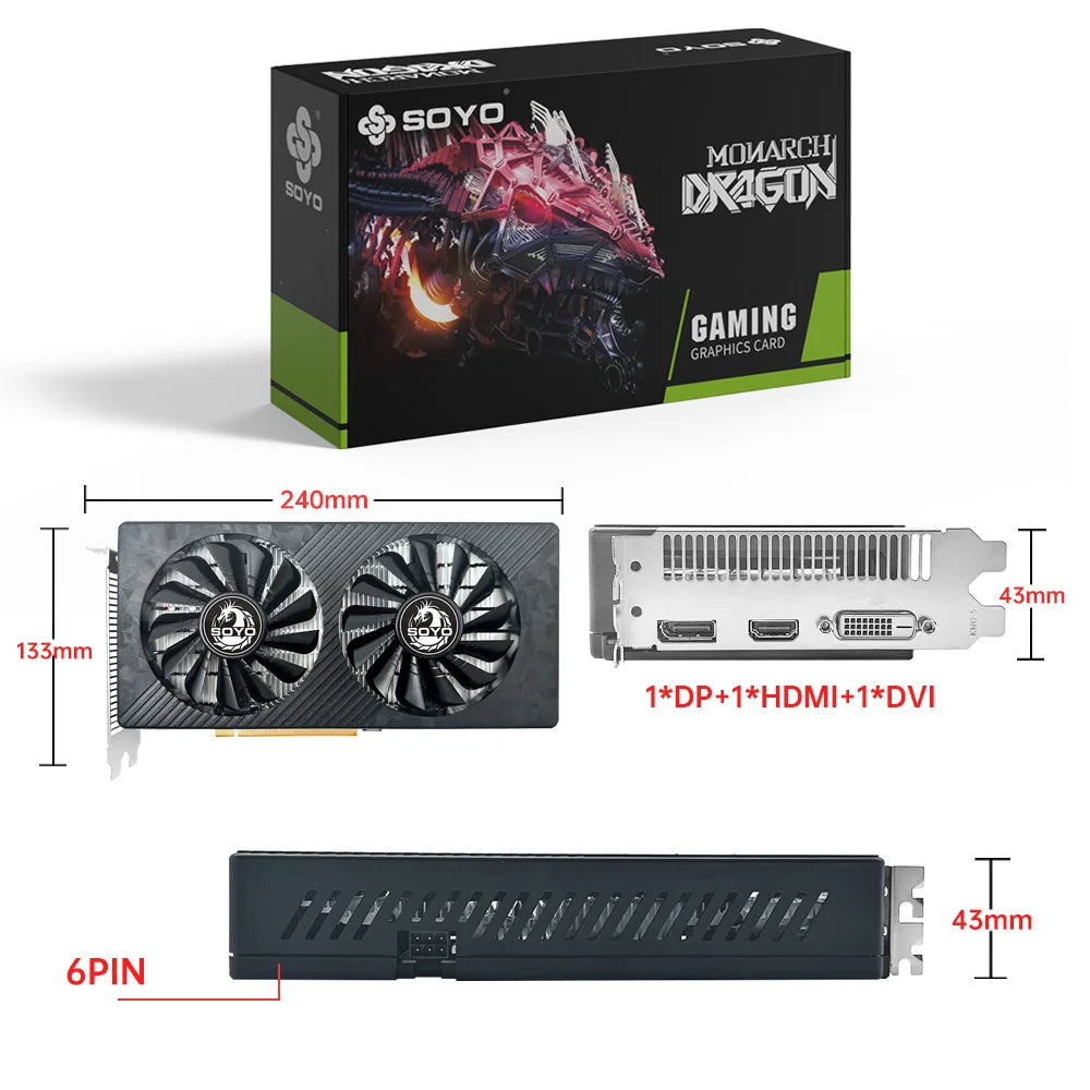 SOYO AMD RX 590 8GB Placa De Video Gaming Graphics Card GDDR5 256Bit PCI Express 3.0 ×16 6Pin Radeon GPU rx590 Series