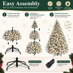 Prelit Artificial Christmas Tree with 100 Lights Snowflake Decorations Hinged PVC Branches Iron Trunk and Folding Metal Stand Green and White Holiday Decor for Living Room Home Christmas Party